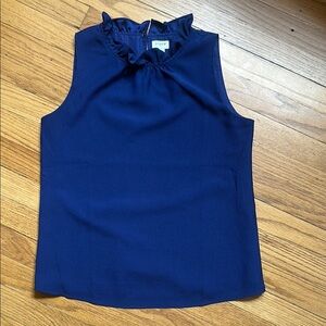 J. Crew Navy Ruffle Neck Sleeveless Lined Top XS